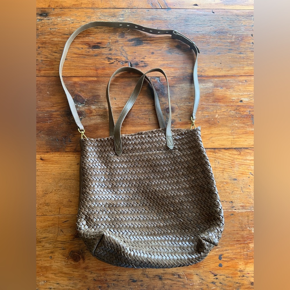Madewell Dark Green Woven Leather Crossbody Purse